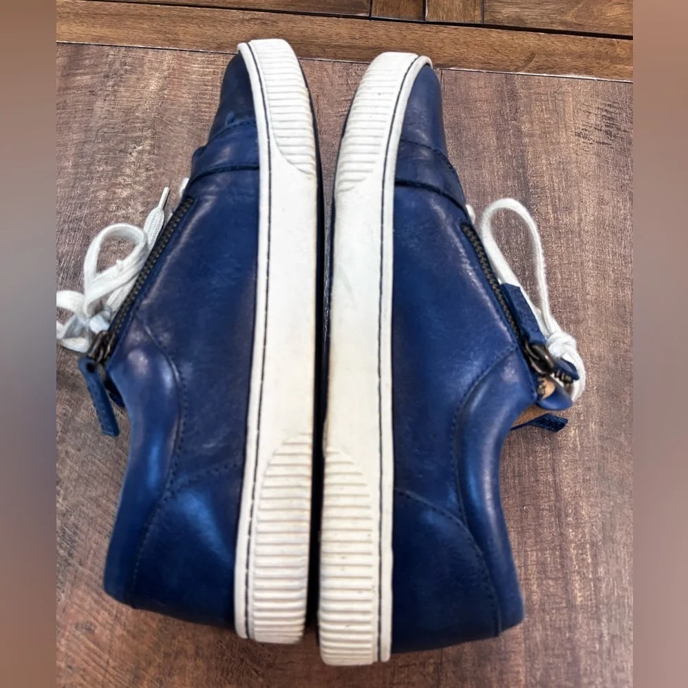 Born Blue Leather Sneakers Side Zip Lace Up Comfort‎ Shoes Men 9.5
